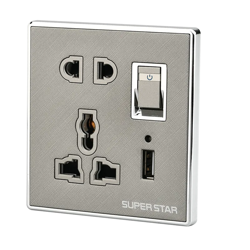 Super Star ultimate series 2&3 pin multi socket with 1 USB