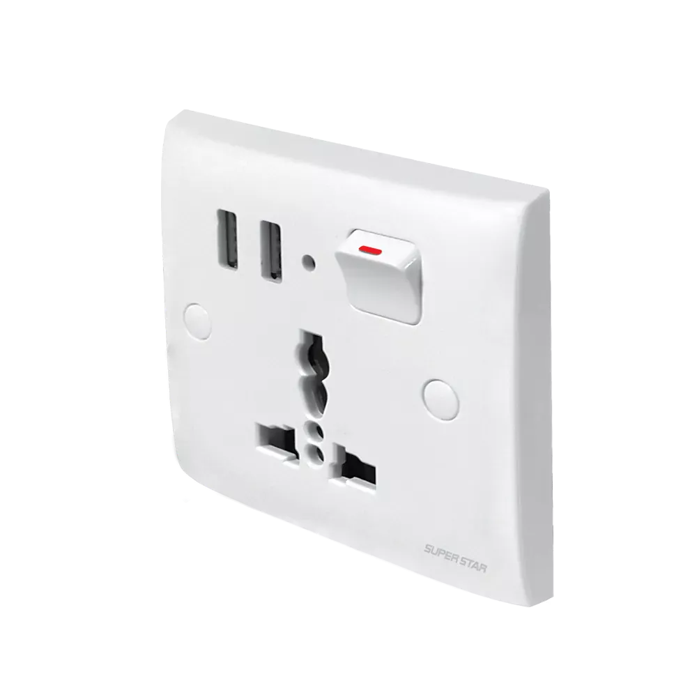 Super Star Lotus Series 2 pin universal socket with 2usb
