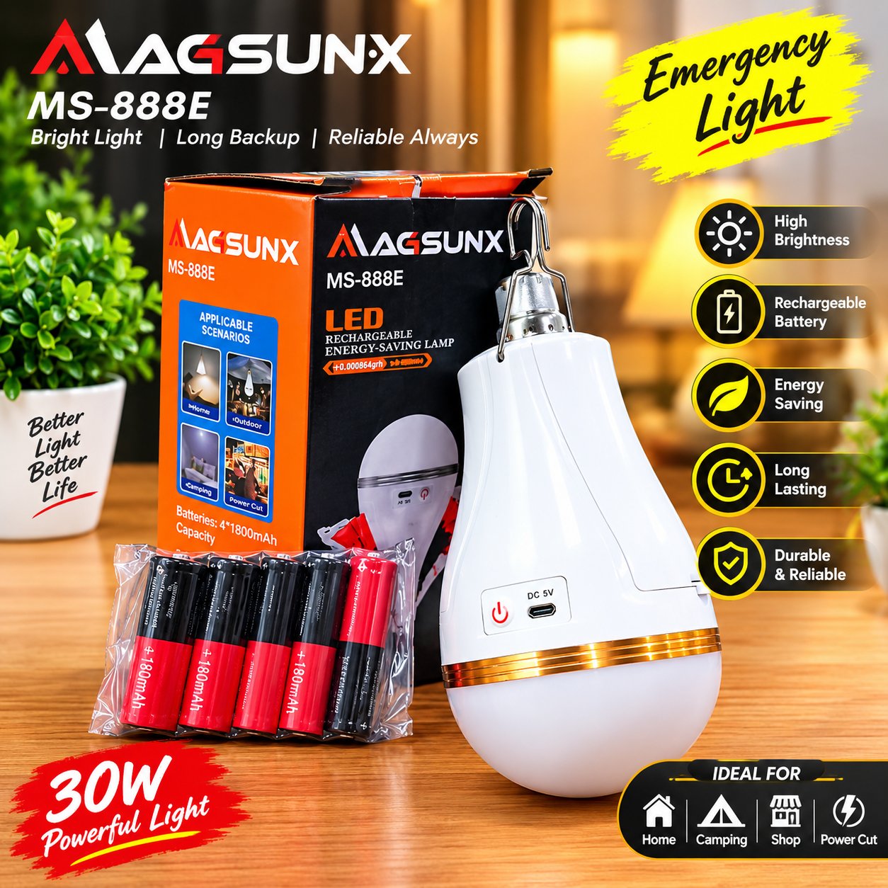 💡 MAGSUNX MS-888E – প্রিমিয়াম রিচার্জেবল ইমার্জেন্সি LED লাইট